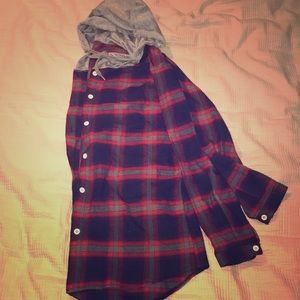 Long sleeve thin flannel print size small w/hood